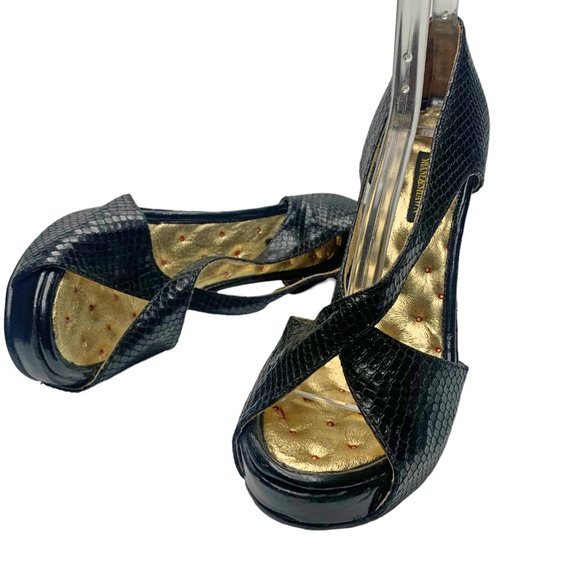 SHAWN and SHANE Black Reptile Embossed Leather Hidden Platform Stiletto‎ - Picture 9 of 9